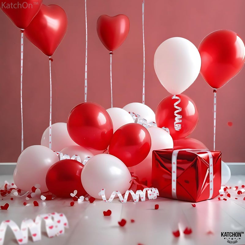 KATCHON Red Heart Ribbon for Crafts - 100 Yards | Red Heart Curling Ribbon for Happy Anniversary Decorations | Valentines Ribbon | Valentines Day Decorations | Bridal Shower Decorations - Image 2